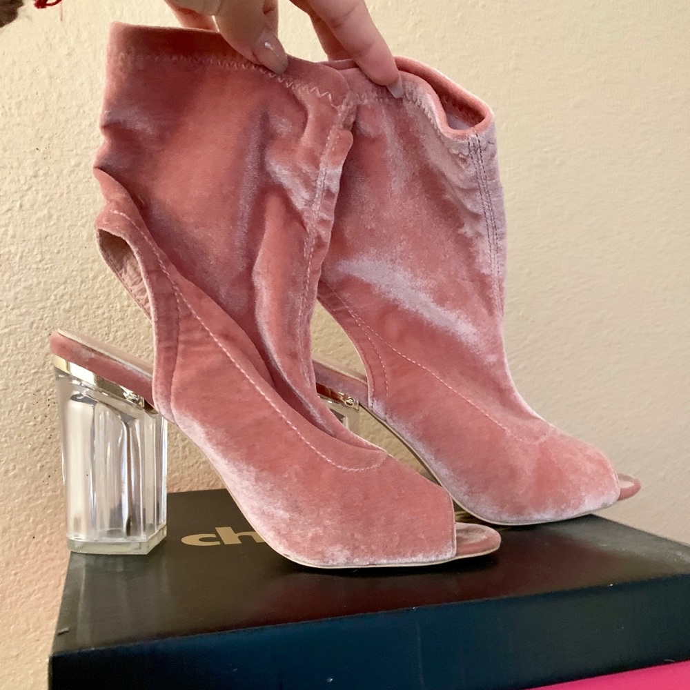 Pink with clear heel booties